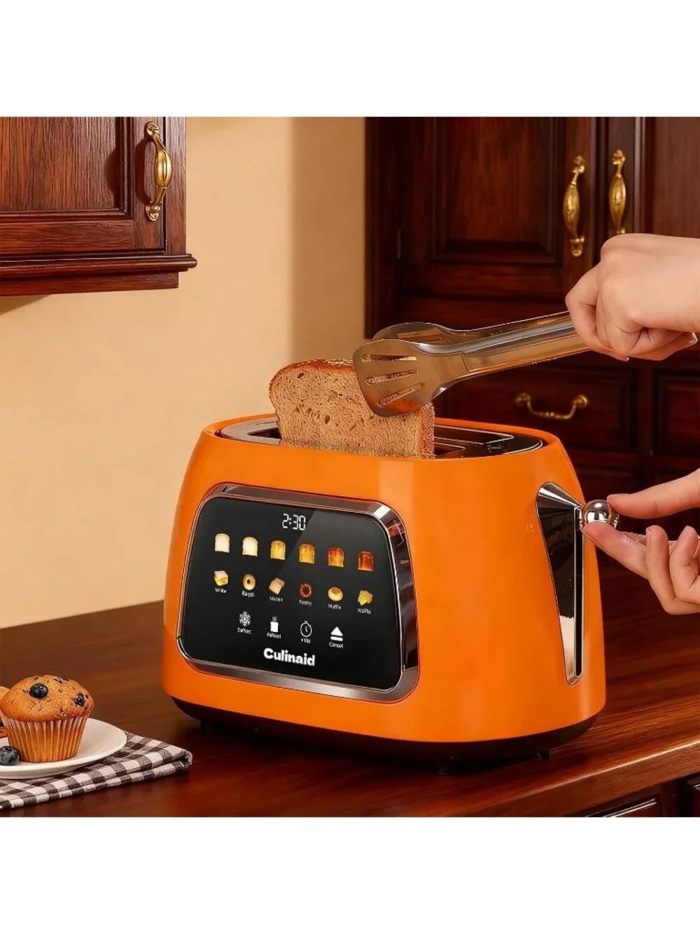 2 Slice Orange Touch Screen Retro 1.5'' Extra Wide Slot Stainless Steel Toaster